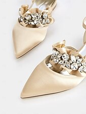 economico Semi-formale-ballerine da donna in raso nero con punta affilata e decorazioni floreali in strass – scarpe eleganti per matrimoni ed eventi formali