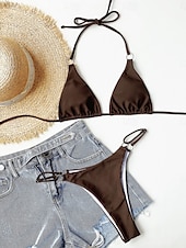 billiga Bikiniset-Dam Badkläder Bikini 2 st Kaxig Baddräkt Öppen rygg Smal Semester Standkläder Ensfärgat Halterneck Ärmlös Baddräkter