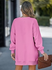 abordables Sweats à capuche-pull femme décontracté uni décontracté col rond manches longues noir rose vin vert kaki automne&amp;amp; hiver