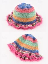 baratos Chapéus Femininos-chapéu de balde de malha colorido feminino com aba fofa – acessório de inverno aconchegante e estiloso