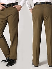 baratos Magro-Homens Social Calças chinês Botões Bolsos Côr Sólida Conforto Formal Festa Trabalho Moda Estilo Clássico Exército verde Preto Micro-Elástica