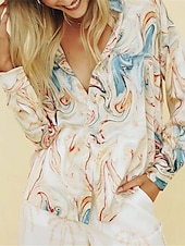 preiswerte Damen Urlaub Oberteile-Damen Hemd Bluse Graphic Farbblock Gestreift Basic Brautkleider schlicht Langarm Hemdkragen Normale Oberteile Täglich Knopf Bedruckt Orange Braun Beige Herbst Winter