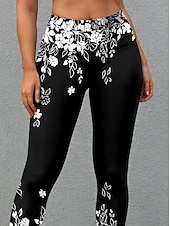 billiga Blommönster-Damleggings Byxor Mode Streetwear Hela längden Hög midja Blomstertryck Termisk Varm Andningsbar Mjuk Mikroleastisk Utomhus Daglig Svart Höst Vinter Regular Fit