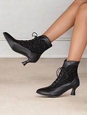 economico anni 1930-stivaletti allacciati in stile vittoriano nero da donna con pannello in pizzo e tacchi a gattino - elegante stile vintage per occasioni formali e casual