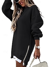 abordables Sweats à capuche-pull femme décontracté uni décontracté col rond manches longues noir rose vin vert kaki automne&amp;amp; hiver