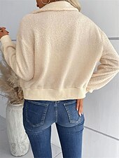 cheap Cardigans &amp; Outerwears-Women&#039;s Winter Coat Sherpa Jacket Outdoor Street Daily Wear Fall Winter Short Coat Regular Fit Thermal Warm Breathable Stylish Casual Jacket Long Sleeve Plain with Pockets Full Zip Dark Navy Army