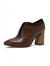 baratos Botas de tornozelo-botins femininos de couro sintético verde com bico fino e salto bloco – sapatos modernos e sofisticados para uso no escritório e na noite