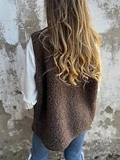 voordelige Vest-Dames Vest Buiten Straat Dagelijks Herfst Winter Normaal jas Normale pasvorm Houd Warm Ademend Hedendaags Stijlvol Jacks Mouwloos Effen Kleur Met zakken Zwart Rood Koffie