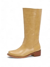levne Cowboy &amp; Western Boots-dámské hnědé westernové kovbojské boty z umělé kůže - výška do půl lýtek s naskládaným podpatkem pro ležérní outfity a outfity ve venkovském stylu