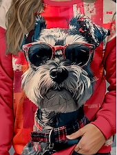 cheap Animals Tops-Women&#039;s Sweatshirt Casual Dog Street Dailywear Crew Neck Print Long Sleeve Red Fall Winter