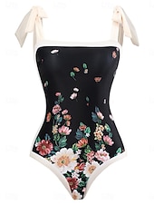 billige Onepiece badedrakter-Dame Badetøy Ett stykke 2 stk Badedrakt Åpen rygg Midjekontroll Høy Midje Tynn Ferie Strand Klær Blomstret Ermeløs Badedrakter