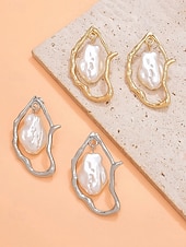 お買い得  レディースイヤリング-女性用の抽象的なゴールドドロップイヤリング、模造真珠のアクセント付き - エレガントでカジュアルな場面にぴったりのユニークなステートメントジュエリー