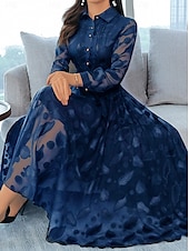 abordables Robe de cocktail-robe noire Femme Robe Maxi Graphic Mode Décontractées Mariage Soirée du quotidien Avec ceinture manche longue Col de Chemise Robe Standard Noir Bleu de minuit Gris Printemps Automne S M L
