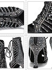 abordables Chaussures de danses latines-bottes de danse en maille à lacets et strass pour femmes - chaussures de performance à talons hauts et à bout ouvert pour la danse de salon et la danse latine