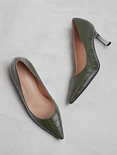 olcso Block Heels-női zöld krokodil dombornyomású műbőr pumpák tűsarkúval és hegyes orrral - elegáns és sokoldalú munkához vagy éjszakázáshoz