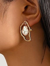 お買い得  レディースイヤリング-女性用の抽象的なゴールドドロップイヤリング、模造真珠のアクセント付き - エレガントでカジュアルな場面にぴったりのユニークなステートメントジュエリー