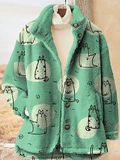billiga sherpajackor-Dam Sherpajacka Teddyrock Utomhus Gata Dagliga kläder Höst Vinter Normal Täcka Normal Håller värmen Andningsfunktion Stylish Ledigt Jacka Långärmad Leopard Geometrisk Med fickor Blixtlås i fullängd