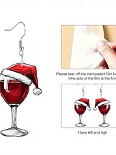 cheap Women&#039;s Earring-Christmas Wine Glass Earrings | Festive Santa Hat Design | Holiday Party Jewelry for Women