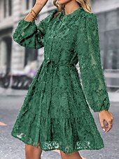 preiswerte Kleider für die Arbeit-Damen Spitzenkleid Minikleid Spitze Patchwork Brautkleider schlicht Ständer Langarm Schwarz Wein Grün Farbe