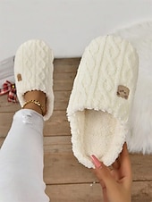 economico Ciabatte e infradito da donna-pantofole da donna in pile con adorabile ricamo a forma di orso – calde pantofole da casa per il comfort invernale