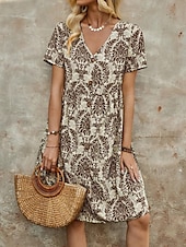 ieftine Rochii Boho-Pentru femei Rochie Mini Rochie casual Rochie Boho Epocă Casual Zilnic Fit regulat Floral Manșon scurt În V Albastru piscină Maro Trifoi Vară Primăvară Toamnă
