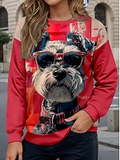 cheap Animals Tops-Women&#039;s Sweatshirt Casual Dog Street Dailywear Crew Neck Print Long Sleeve Red Fall Winter