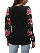 economico Top da Lavoro per Donne-Per donna Camicia Blusa Floreale Informale Manica lunga Girocollo Top regolari Giornaliero Collage Stampa Nero Marrone Autunno Inverno