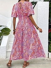 abordables Robes Bohémiennes-Femmes Robe maxi Robe Décontractée Robe évasée Robe trapèze Robe bohème Occasionnel Quotidien Coupe régulière Fleuri Paisley Manche Courte Col en V Bleu Fuchsia Été Printemps Automne