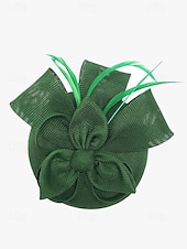 abordables Accessoires pour cheveux pour femmes-chapeau fascinateur vert pour femme avec nœud et plumes – coiffe élégante pour mariages, goûters et occasions spéciales