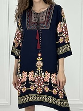 levne Boho šaty-Dámské Mini šaty Volnočasové šaty Boho šaty Na běžné nošení Denní Běžný Květinový 3/4 délka rukávu Tričkový Bílá Rubínově červená Námořnická modř Jaro Podzim