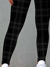 olcso Művészet és design nyomtatás-Női Legging Nadrág Divat utcai viselet Teljes Hossz Magas Derék Kockás Nyomtatás Hőszigetelő Meleg Lélegző Puha Mikro-elasztikus Külső Hétköznapi Fekete Ősz Tél Rendszeres Illeszkedés