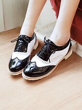 cheap 1930s-Women&#039;s Beige and White Oxford Brogue Shoes - Vintage Lace-Up Low Heel Casual Shoes for Everyday Wear