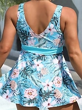 billiga Badessor-Dam Badkläder Tankini 2 st Kaxig Baddräkt Öppen rygg Magkontroll Hög midja Smal Semester Standkläder Blommig Halterneck Ärmlös Baddräkter