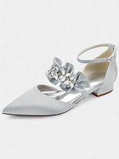 economico Semi-formale-ballerine da donna in raso nero con punta affilata e decorazioni floreali in strass – scarpe eleganti per matrimoni ed eventi formali