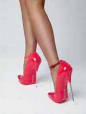 economico Tacchi a Spillo-tacchi a spillo in vernice rossa da donna con cinturino alla caviglia - sexy ed eleganti, perfetti per le uscite serali o per eventi formali