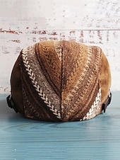 abordables Chapeaux pour hommes-casquette à chevrons pour homme avec lanière en cuir réglable - casquette plate de style vintage, idéale pour les vêtements décontractés et les activités de plein air