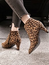 levne Kotníkové boty-dámské kotníkové boty s leopardím vzorem se špičatou špičkou a jehlovým podpatkem - trendy botičky se zvířecím vzorem na podzim a zimu