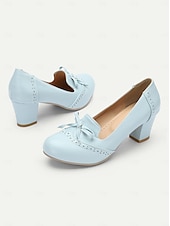 billige 1950-tallet-lyseblå loafers i preppy-stil for kvinner med sløyfedetalj - behagelig og stilig for jobb- eller fritidsbruk