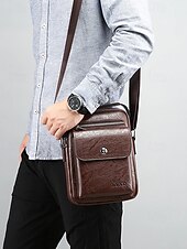 economico Borselli da uomo-borsa a tracolla vintage in similpelle marrone da uomo – borsa a tracolla compatta con più tasche per viaggi, lavoro e uso quotidiano