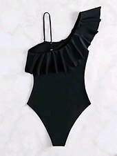 billiga One-piece-baddräkter-Dam Badkläder En bit Monokini Baddräkt Volang Nät Öppen rygg Magkontroll Hög midja Semester Standkläder Ensfärgat Halterneck Ärmlös Baddräkter