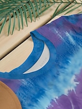billige Tie Dye og Gradient t-skjorte-Dame T skjorte Nyanse Grafisk Fritid Kortermet Rund hals Vanlige topper Daglig Trykt mønster Blå Sommer