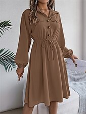 halpa Työmekot-Naisten Rento mekko Midimekko Napit Vapaa-aika Paitapuserokaula-aukko Pitkähihainen Viini Sininen Khaki Väri