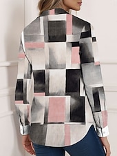 voordelige Dames Strepen &amp; Geometrische Tops-Dames Overhemd Ruitjes Casual Lange mouw Overhemdkraag Normale tops Werk Dagelijks Knop Afdrukken Grijs Lente Herfst Winter