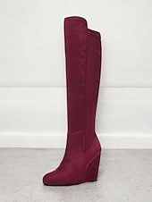 cheap Fashion Boots-Women&#039;s Over-the-Knee Wedge Boots – Suede-Style Burgundy High Boots with Elegant Design, Perfect for Winter Outings and Casual Chic