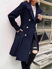 billiga Kappor och trenchcoats-Dam Vinterkappa Utomhus Gata Dagliga kläder Höst Vinter Lång Täcka Normal Håller värmen Andningsfunktion Stylish Ledigt Jacka Långärmad Slät Med fickor Rodnande Rosa Marinblå Kamel