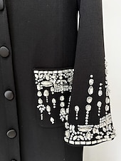 preiswerte Bodenlänge-Schwarz Weiß Blazer A-Linie Abendkleid Vintage Smoking Kleid Formal Hochzeit Bodenlänge Lange Ärmel Hemdkragen mit Strass Glitzer 2025