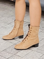 abordables Années 1950-bottes mi-mollet à lacets en daim marron clair pour femmes avec fermeture éclair latérale – chaussures décontractées vintage pour un usage quotidien