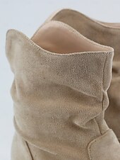 levne Slouch Boots-dámské béžové semišové kotníkové boty – ležérní a pohodlné boty západního stylu na nízkém podpatku