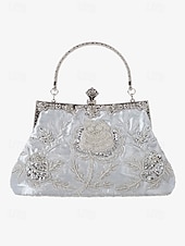 cheap Clutches &amp; Evening Bags-Women&#039;s Vintage Green Velvet Handbag with Beaded Floral Embroidery and Metal Frame – Elegant Evening Bag