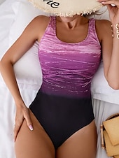 billiga One-piece-baddräkter-Damernas badkläder en del monokini baddräkt utan rygg magkontroll hög midja slim semester strandkläder ombre u-hals ärmlös baddräkter